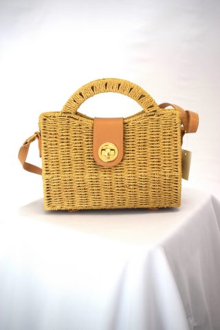 Ψάθινο τσαντάκι σκούρο μπεζ