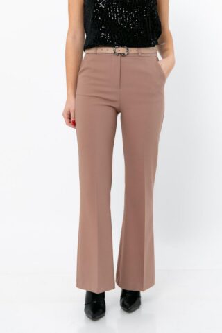 Υφασμάτινο μπεζ παντελόνι καμπάνα - Image 3