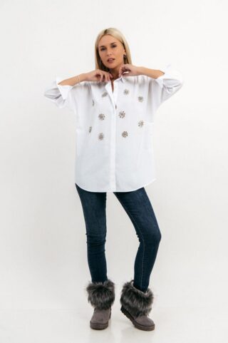 Λευκό βαμβακερό πουκάμισο με στρας - Image 2