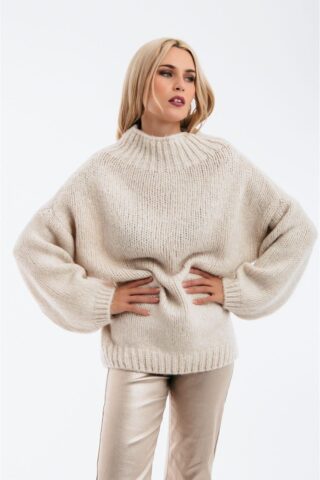 Over size πλεκτό πουλόβερ με ψηλό γιακά