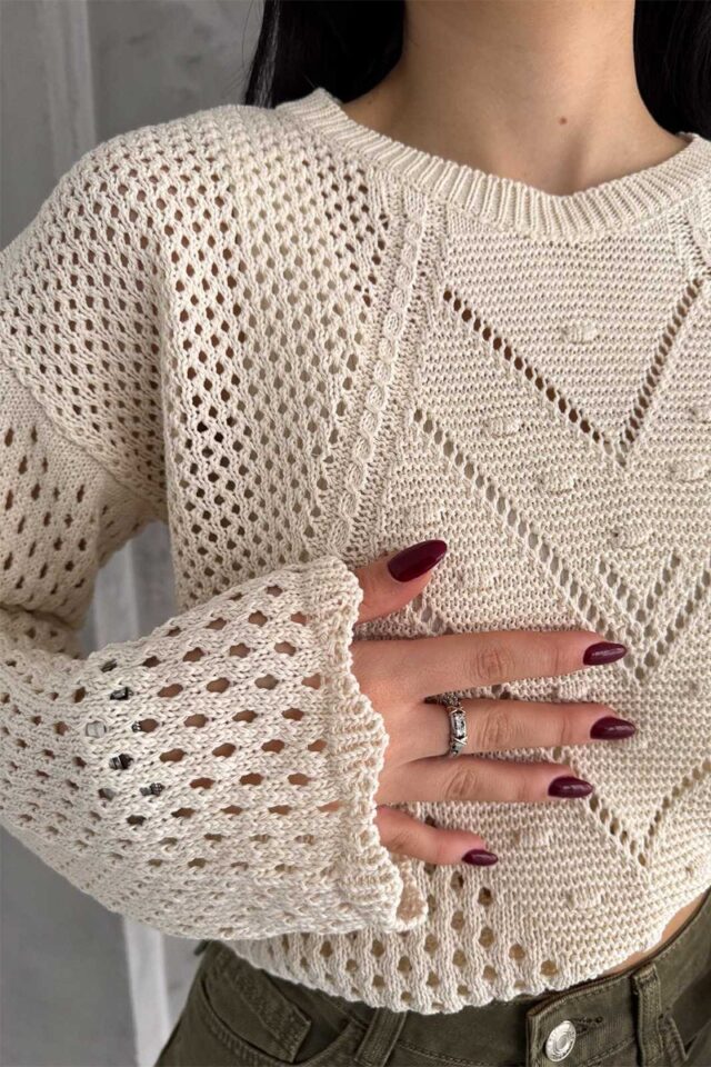 Πλεκτή μπλούζα με σχέδιο-5040 Πλεκτή μπλούζα με σχέδιο