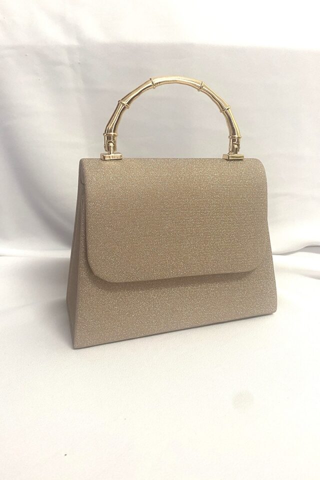 Τσάντα υφασμάτινη με glitter μπεζ-χρυσό