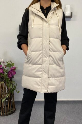 Μπεζ γυναικείο αμάνικο μπουφάν