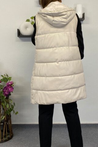 Μπεζ γυναικείο αμάνικο μπουφάν - Image 5