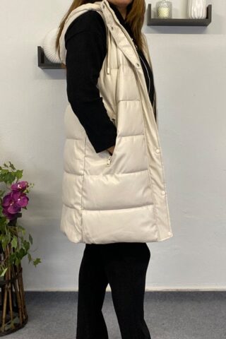 Μπεζ γυναικείο αμάνικο μπουφάν - Image 3