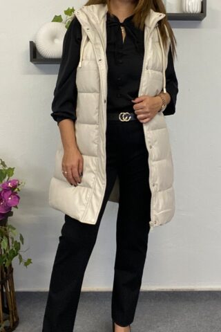 Μπεζ γυναικείο αμάνικο μπουφάν - Image 4