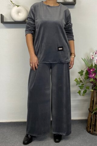 Γκρι γυναικείο βελούδινο σετ