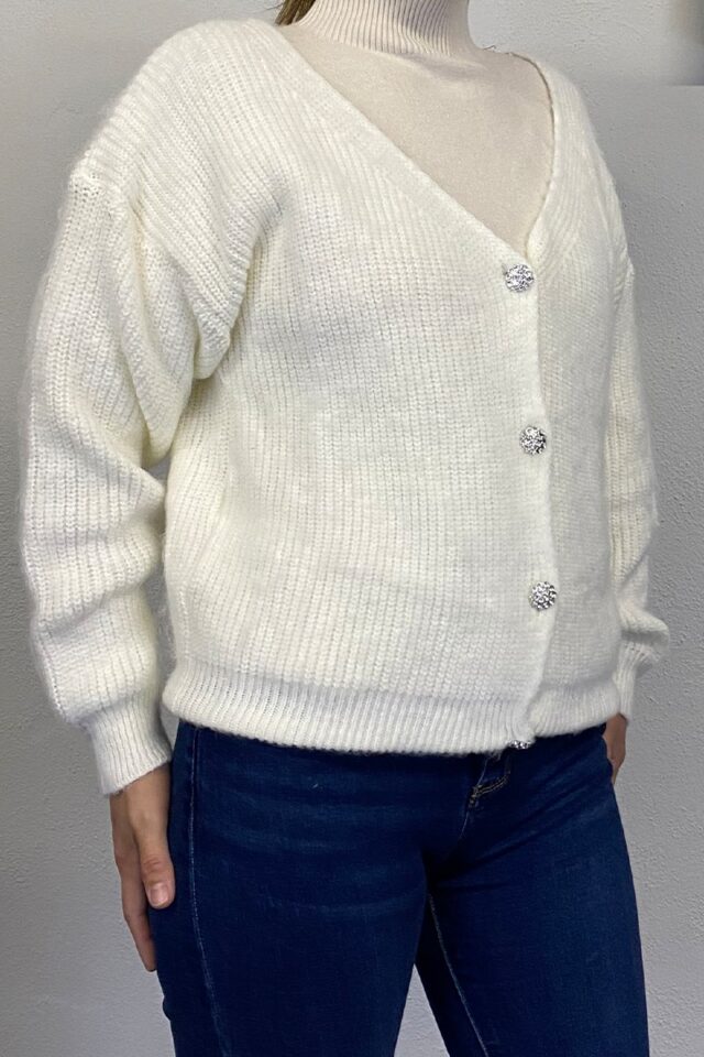 Πλεκτή ζακέτα με στρας στα κουμπιά