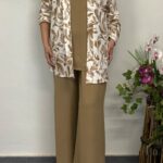 Γυναικείο σετ με παντελόνα σε ταμπά χρώμα