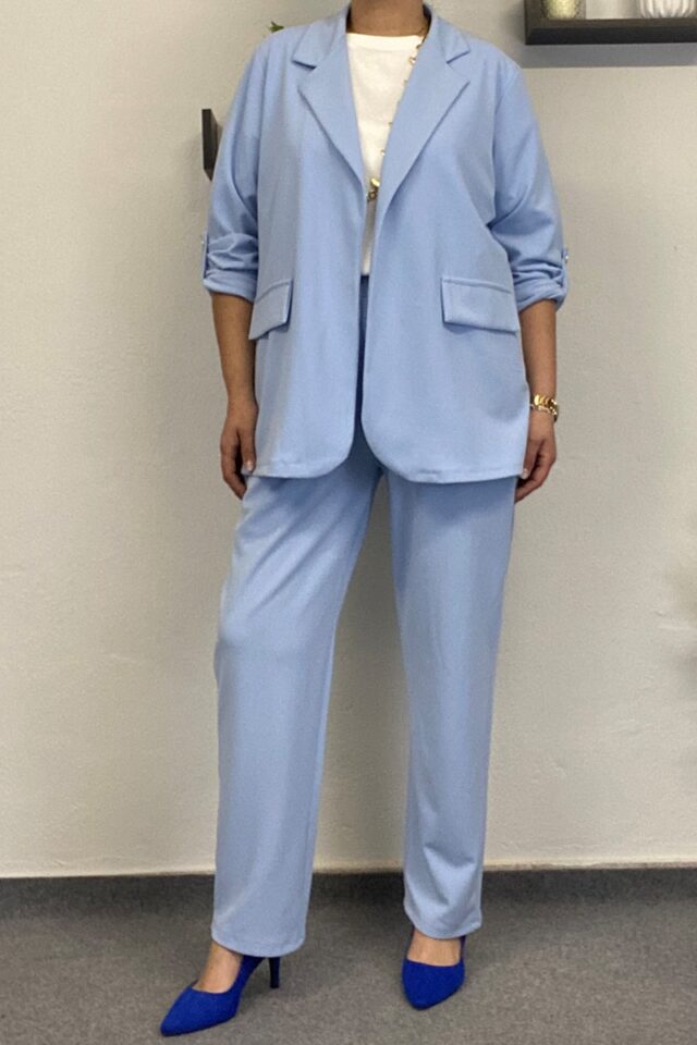 Γαλάζιο γυναικείο κοστούμι-4138 Γαλάζιο γυναικείο κοστούμι