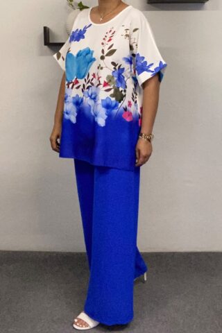 Γυναικείο σετ φλοράλ μπλούζα-παντελόνα