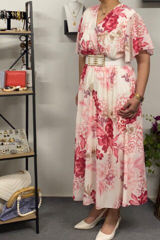 Γυναικείο φλοράλ φόρεμα με ζώνη - Image 3