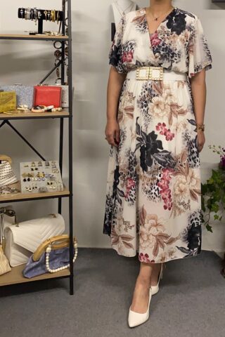 Γυναικείο φλοράλ φόρεμα με ζώνη