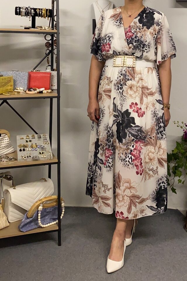 Γυναικείο φλοράλ φόρεμα με ζώνη