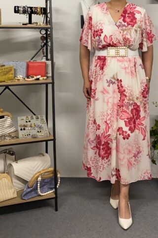 Γυναικείο φλοράλ φόρεμα με ζώνη - Image 4