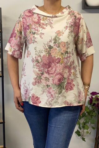 Γυναικεία μπλούζα φλοράλ με γιακά